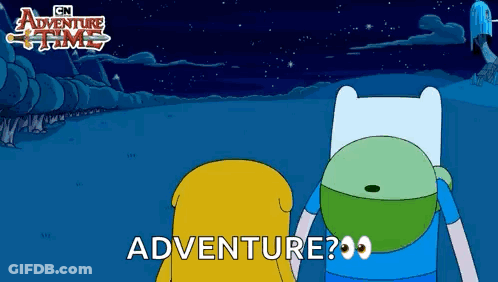 A Cartoon Of Finn And Jake From Adventure Time Standing Next To Each Other GIF