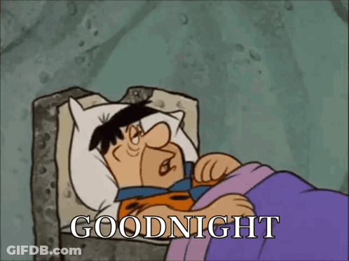 A Cartoon Of Flintstone Laying In Bed With The Words Goodnight Written Above Him GIF