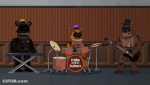 A Cartoon Of Freddy And Fazbears Playing Garbage GIF