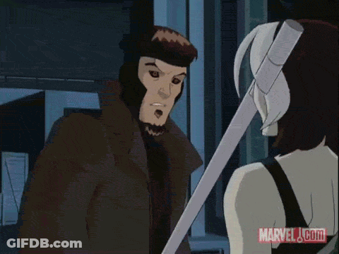 A Cartoon Of Gambit And Rogue From Marvel GIF