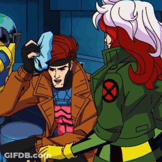 A Cartoon Of Gambit And Rogue From The X-Men Series GIF