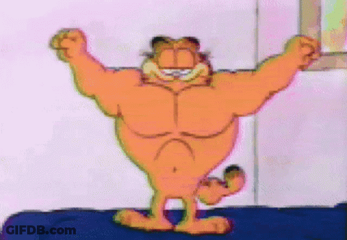 Garfield Flexing Muscles On Bed GIF