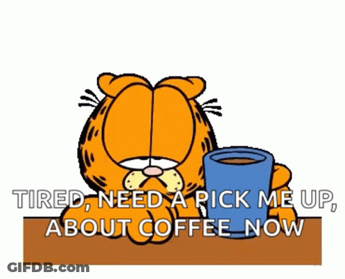 A Cartoon Of Garfield Holding A Cup Of Coffee GIF
