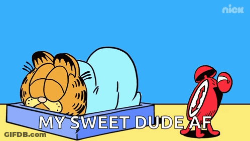 A Cartoon Of Garfield Laying In A Box Next To An Alarm Clock That Says Ring GIF