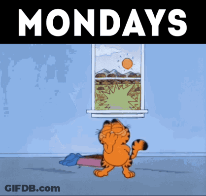 A Cartoon Of Garfield Looking Out Of A Window With The Words Mondays Above Him GIF