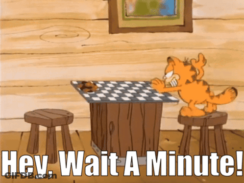 A Cartoon Of Garfield Playing A Game Of Checkers With The Caption Hey Wait A Minute GIF