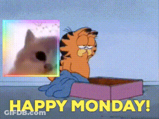 A Cartoon Of Garfield Sitting In A Box With The Words Happy Monday GIF