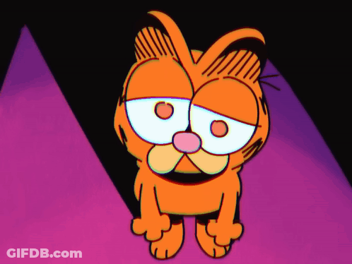 A Cartoon Of Garfield Standing In Front Of A Purple Triangle GIF