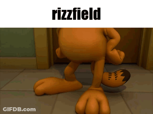 A Cartoon Of Garfield Wearing Sunglasses And The Word Rizzfield Above Him GIF