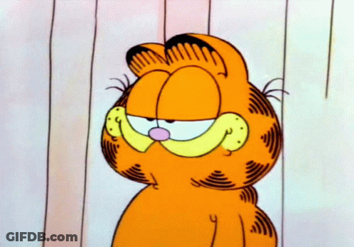 A Cartoon Of Garfield With A Pink Nose GIF