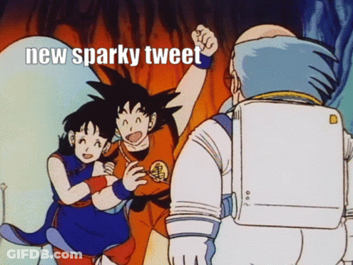 A Cartoon Of Goku And Gohan With A Caption That Says " New Sparky Tweet " GIF