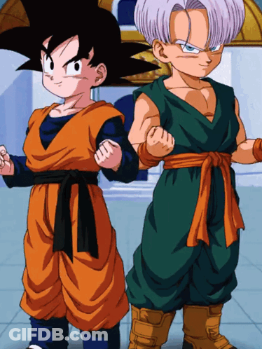 A Cartoon Of Goku And Trunks From Dragon Ball GIF