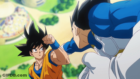 A Cartoon Of Goku And Vegeta Fighting Each Other In A Park GIF