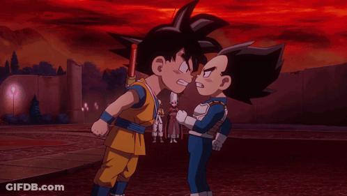A Cartoon Of Goku And Vegeta With The Caption We Each Fought Once So It Shouldn 'T Matter Who Goes Next GIF