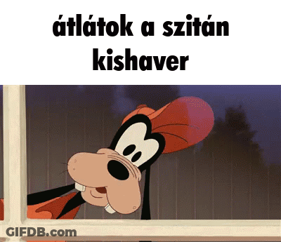 A Cartoon Of Goofy Peeking Out Of A Window With A Foreign Language Caption GIF