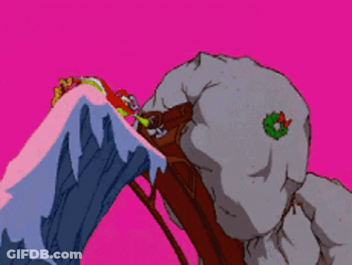 A Cartoon Of Grinch Carrying A Sleigh With A Christmas Tree On Top Of It GIF