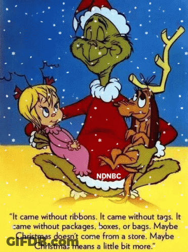 A Cartoon Of Grinch Holding A Baby And A Dog With A Quote From Ndbc GIF