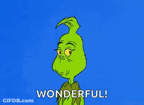 A Cartoon Of Grinch Is Saying Wonderful On A Blue Background . GIF