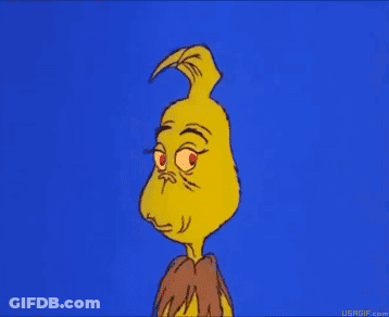 A Cartoon Of Grinch With A Yellow Face And Red Eyes On A Blue Background GIF