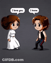 A Cartoon Of Han Solo And Princess Leia Saying I Love You I Know GIF