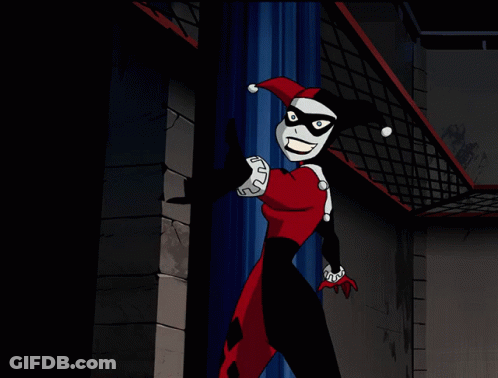 A Cartoon Of Harley Quinn And Batgirl Fighting GIF