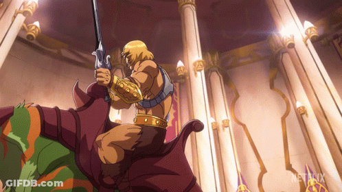 A Cartoon Of He Man Holding A Sword And Riding A Monster With Netflix Written In The Corner GIF