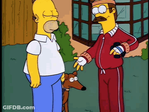 A Cartoon Of Homer Simpson And A Man With A Dog GIF