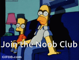 A Cartoon Of Homer Simpson And Bart Simpson Sitting On A Couch With The Words Join The Noob Club GIF