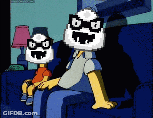 A Cartoon Of Homer Simpson And Bart Simpson Wearing Masks GIF