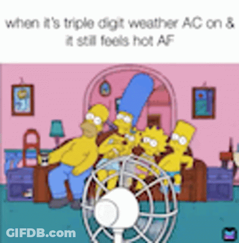 A Cartoon Of Homer Simpson And His Family Sitting In Front Of A Fan . GIF