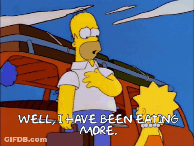 A Cartoon Of Homer Simpson And Lisa Simpson Talking About Eating More GIF