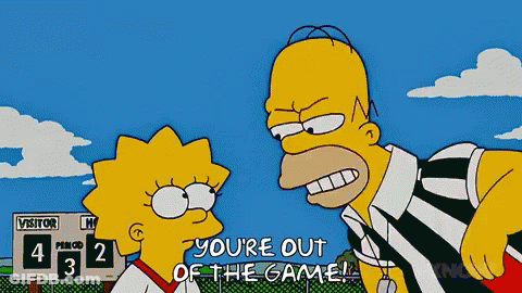 A Cartoon Of Homer Simpson And Lisa Simpson Talking To A Referee GIF