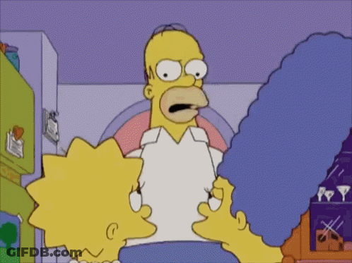 A Cartoon Of Homer Simpson And Marge Simpson Looking At Each Other GIF