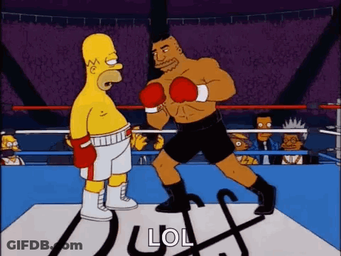 A Cartoon Of Homer Simpson And Mike Tyson Boxing In A Boxing Ring . GIF