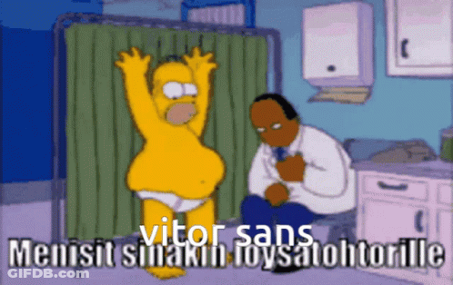 A Cartoon Of Homer Simpson Being Examined By A Doctor With Vitor Sans Written Below Him GIF