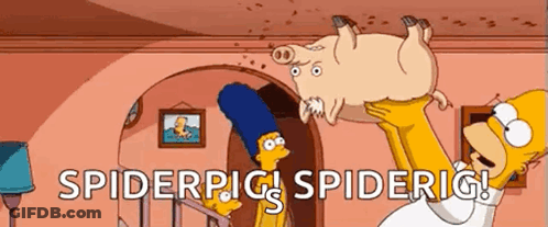 A Cartoon Of Homer Simpson Carrying A Pig With The Words Spiderpig Spiderig GIF