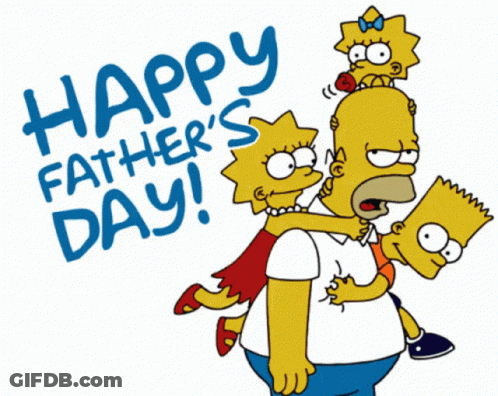 A Cartoon Of Homer Simpson Carrying Bart And Lisa On His Shoulders With The Words Happy Father 'S Day GIF