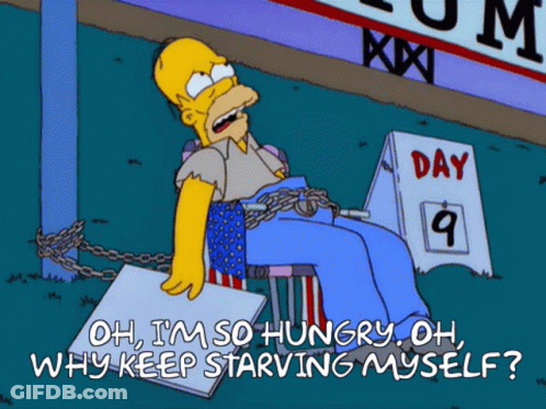 A Cartoon Of Homer Simpson Chained To A Post With A Sign That Says Day 9 On It GIF