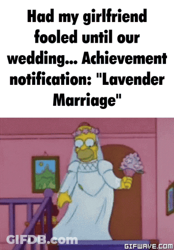 A Cartoon Of Homer Simpson Dressed As A Bride Holding A Bouquet Of Flowers GIF