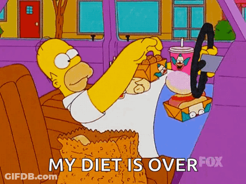 A Cartoon Of Homer Simpson Driving A Car Eating A Bag Of Chips GIF