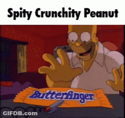 A Cartoon Of Homer Simpson Eating A Bar Of Butterfinger Candy GIF
