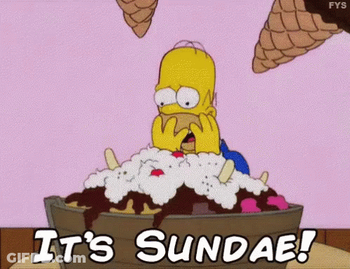 A Cartoon Of Homer Simpson Eating An Ice Cream Cone With The Words It 'S Sundae GIF