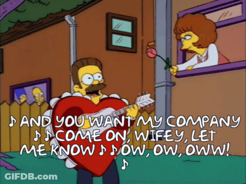 A Cartoon Of Homer Simpson Holding A Heart Shaped Guitar And Singing " And You Want My Company " GIF