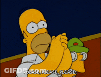 A Cartoon Of Homer Simpson Holding A Man 'S Hand And Saying Please Please Please GIF