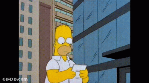A Cartoon Of Homer Simpson Holding A Piece Of Paper In Front Of A Building GIF
