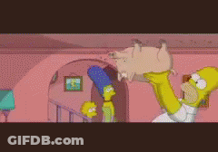 A Cartoon Of Homer Simpson Holding A Pig In His Hands GIF