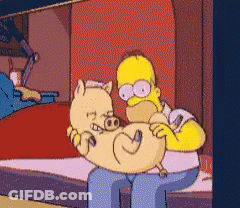 A Cartoon Of Homer Simpson Holding A Pig With A Heart On Its Back GIF