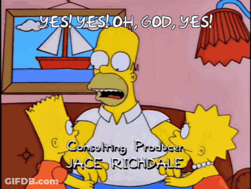 A Cartoon Of Homer Simpson Holding Bart And Lisa With The Words Yes Yes Oh God Yes GIF