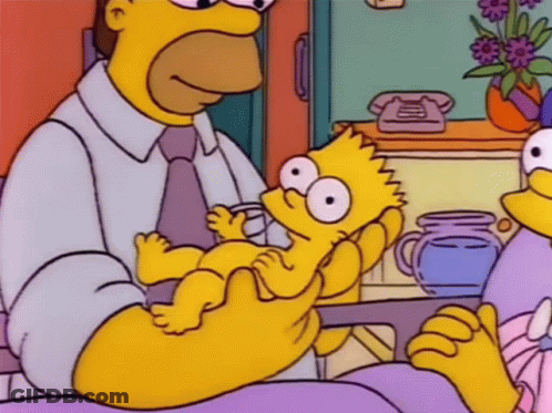 A Cartoon Of Homer Simpson Holding Bart Simpson GIF