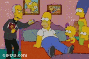 A Cartoon Of Homer Simpson Laying On A Bed While A Priest Talks To Him GIF